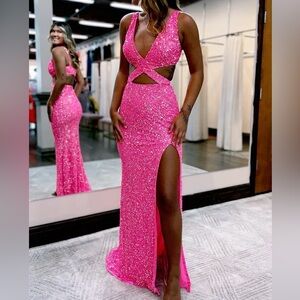 Berlinnova Pink Sequin Open Front Prom Dress